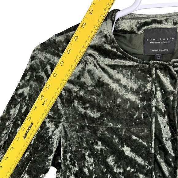 Sanctuary Womens M Crushed Velvet Zip Jacket Olive Green Dark Academia Timeless - Picture 13 of 16